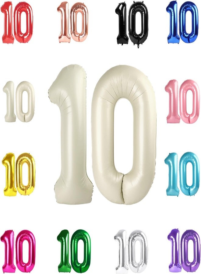 IWERP 10 Balloon Number, Cream Number 10th Birthday Balloons 40 Inch, 10 Years Old Cream Birthday Decorations for Boys Girls, 10th Anniversary Decorations - Image 1